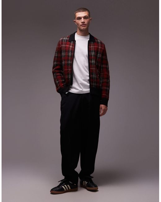 AllSaints Red Nettle Check Cardigan for men