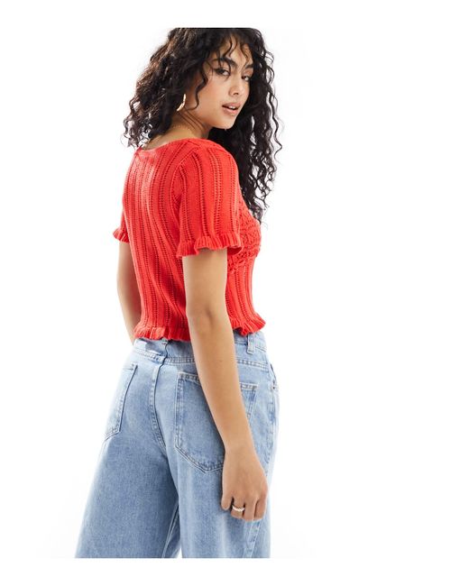 ASOS Red Knitted Milkmaid Top