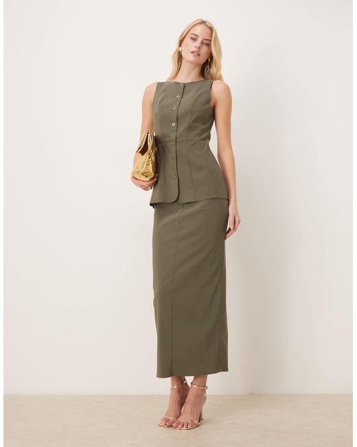 ASOS Asos Design Tall Slash Neck Button Down Midi Dress in Natural | Lyst
