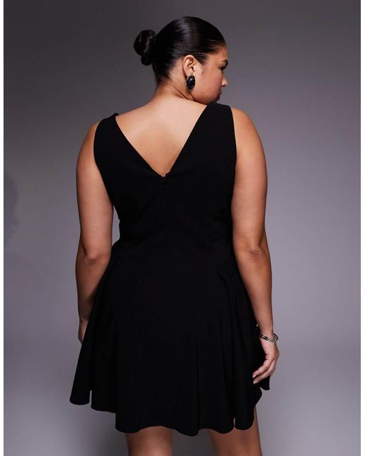 ASOS Black Asos Design Curve Bengaline Scoop Neck Structured Flippy Mini Dress