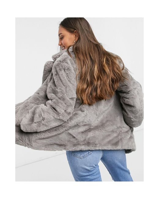 New Look Faux Fur Jacket in Gray | Lyst