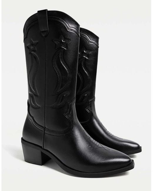 Stradivarius Black Cowboy Boots