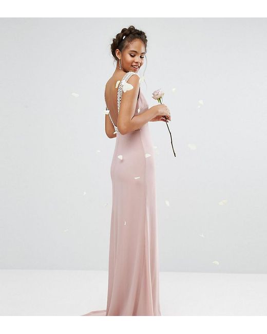 TFNC London Pink Wedding High Neck Maxi Dress With Embellished Low Back