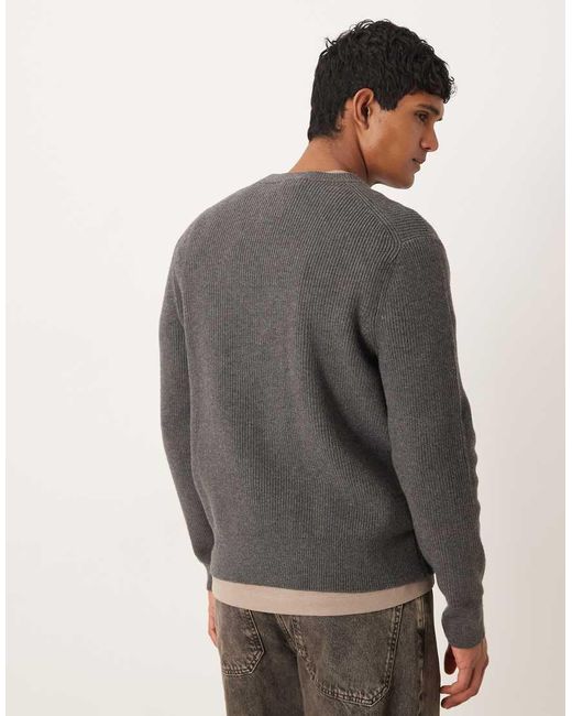 Mango Gray Wool Mix Relaxed Fit Ribbed Sweater for men