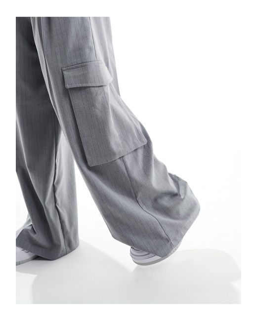 Bershka Gray Cargo Wide Leg Tailored Trousers
