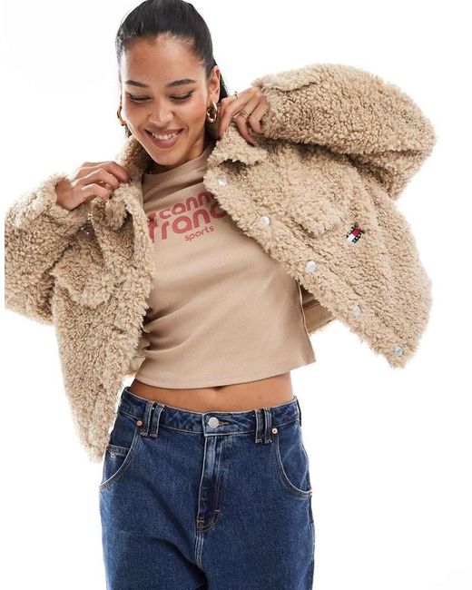 Tommy Hilfiger Blue Faux Shearling Cropped Jacket