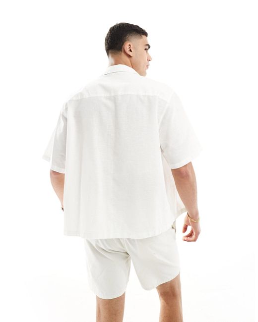 ASOS – kastiges oversize-hemd aus leinen in White für Herren