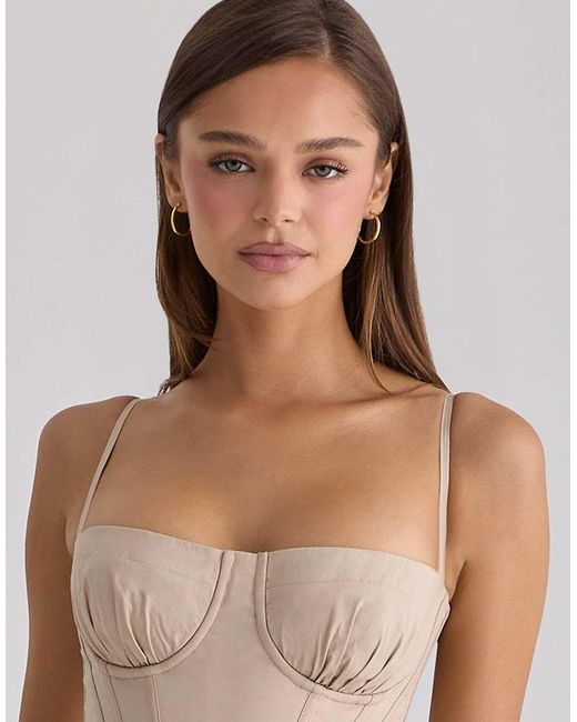 House Of Cb Natural Rona Taupe Cotton Corset Maxi Dress