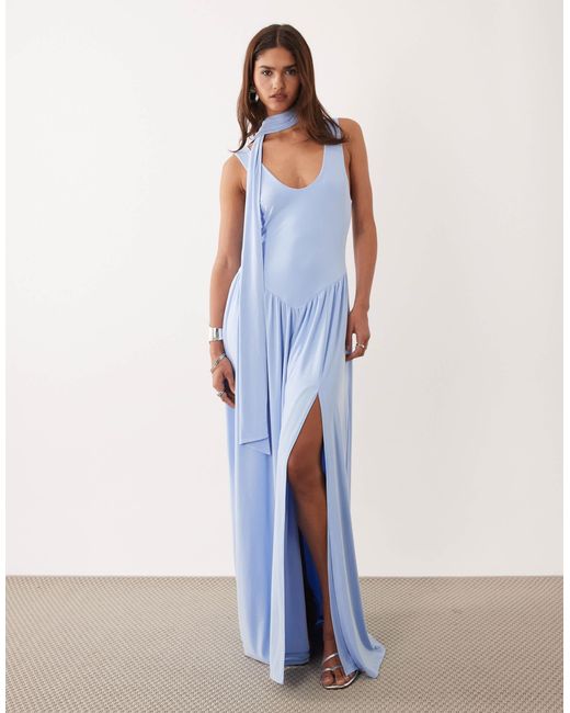ASOS Women's Blue Slinky Maxi Dress With Scarf Detail - www.stlouis.ac.tz