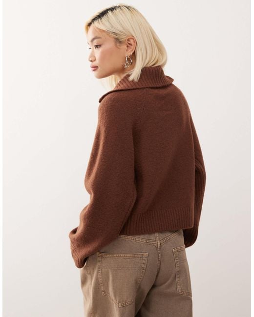 Monki Brown Half Zip Jumper