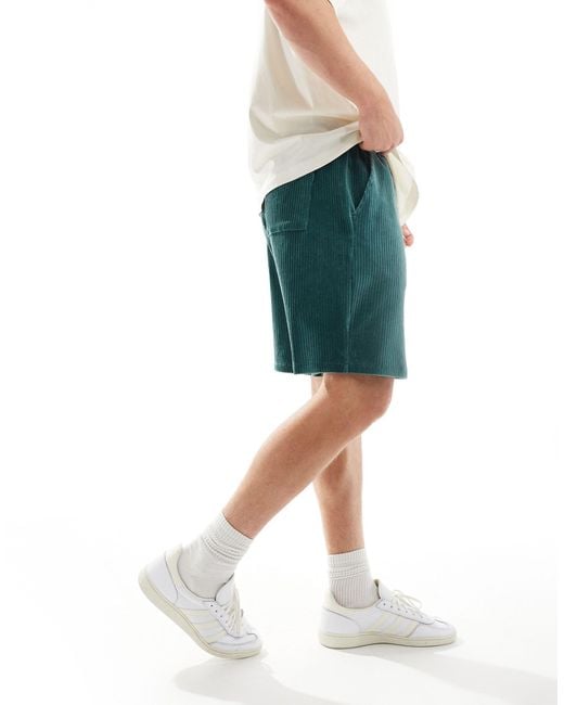 ASOS Oversized Ribbed Velour Shorts in Green for Men | Lyst