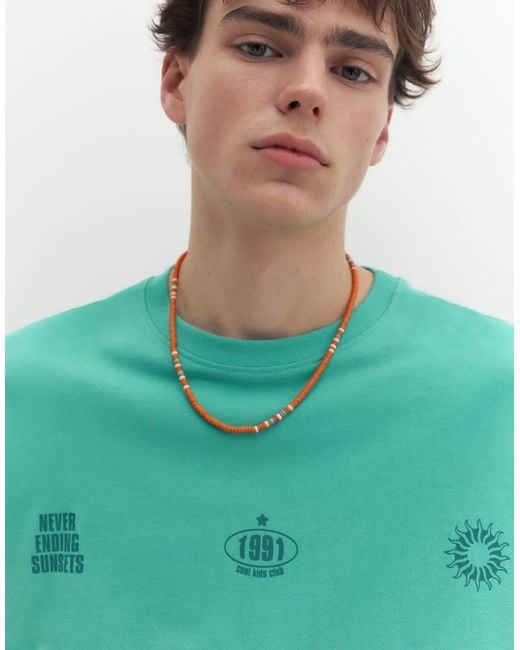 Pull&Bear Green Stwd Sun Graphic T-Shirt for men
