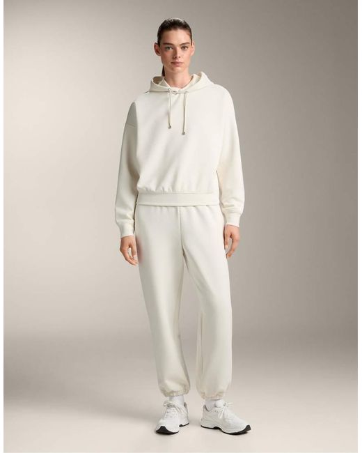 Oysho Natural Hooded Boxy Sweatshirt With Brushed Modal