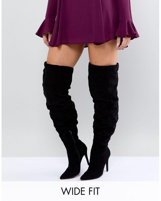 New Look Black Thigh High Heeled Boot