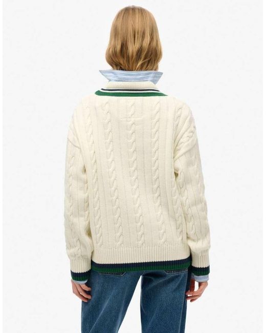 Superdry Blue Oversized V-Neck Cricket Knit Jumper