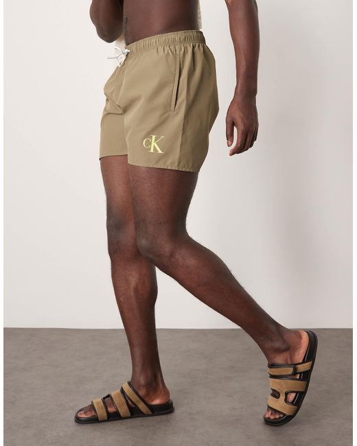 Calvin Klein Natural Drawstring Logo Swim Shorts for men