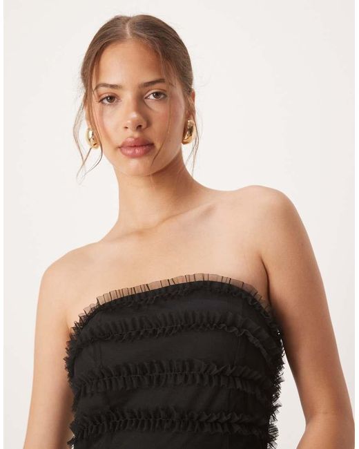 ANAYA Black Bandeau Ruffle Midi Dress
