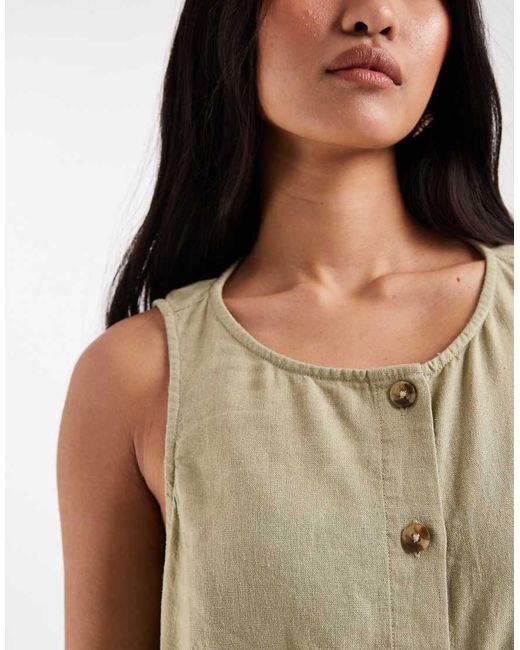 New Look Green Linen Button Through Mini Dress