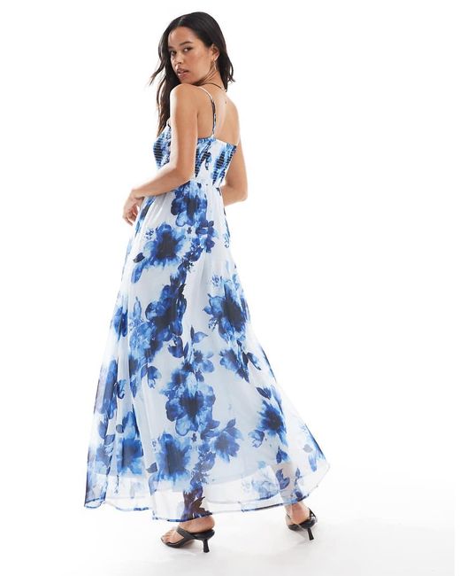 Vestido Largo Azul De Tirantes Con Estampado Floral Difuminado De ONLY de color Blue