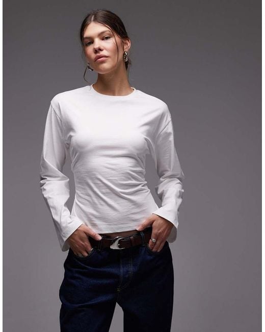 ASOS Gray Long Sleeve Corset T-shirt With Tie Back Lace Up Detail