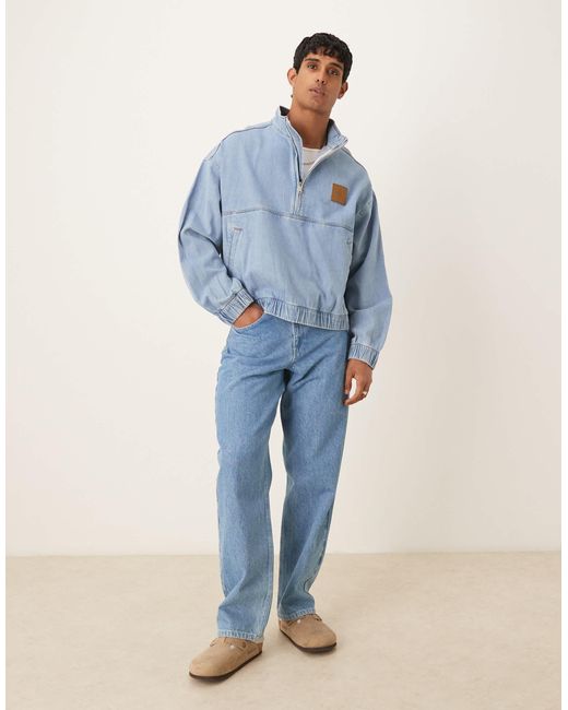 Calvin Klein Blue Pull Over Denim Half Zip Jacket for men