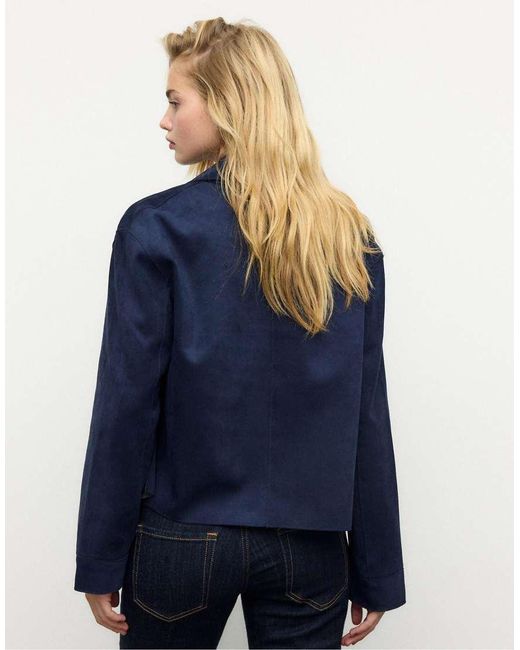 Stradivarius Blue Faux Suede Jacket With Pockets