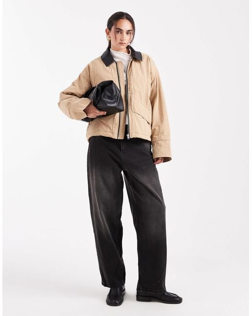 Object Natural Water Repellent Lightly Padded Barn Jacket With Faux Leather Collar