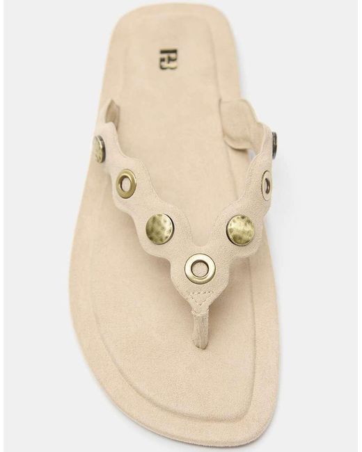 Pull&Bear Natural Flat Studded Leather Sandals