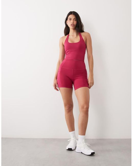4505 Red Hourglass Active Waist Snatching High Rise 5"" legging Short