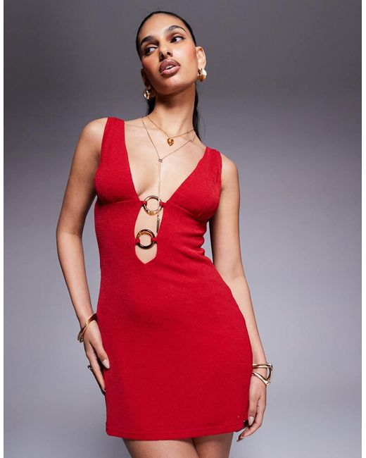 princess polly red tie dress Princess Polly satin lace trim tie front maxi dress in red