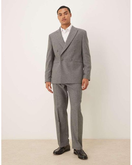 ASOS Gray Regular Double Breasted Wool Blend Suit Jacket for men