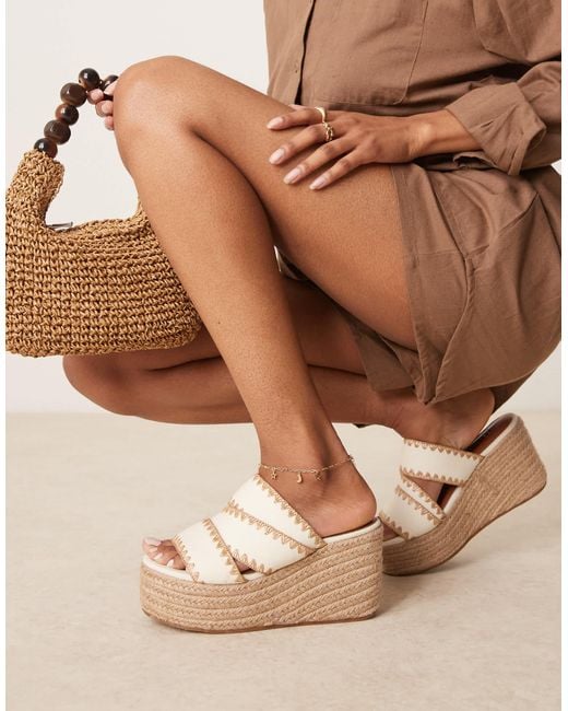 ASOS Brown Thistle Whipstitch Detail Wedge Mules