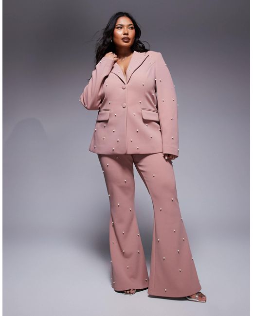 ASOS Pink Curve Pearl Embellished Tailored Blazer Co-Ord