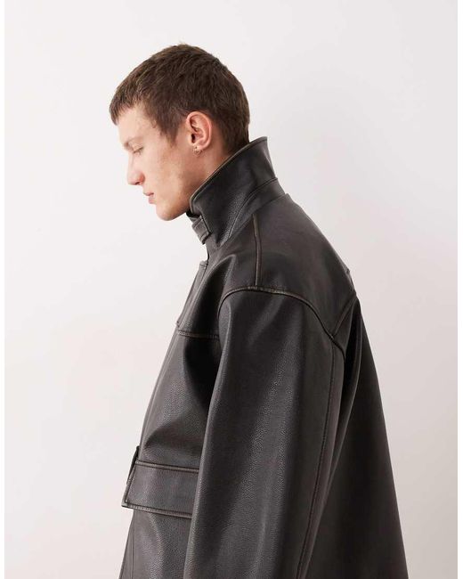 ASOS Gray Harrington Faux Vintage Leather Look Jacket for men