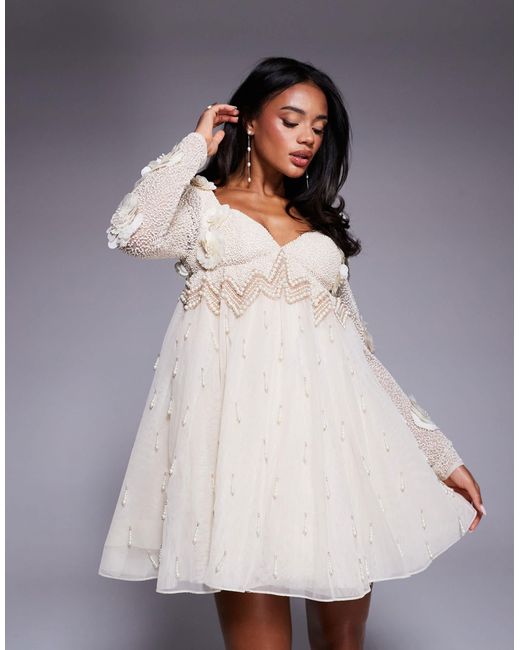 ASOS Metallic Pearl Embellished Mini Dress With Corsage Detail
