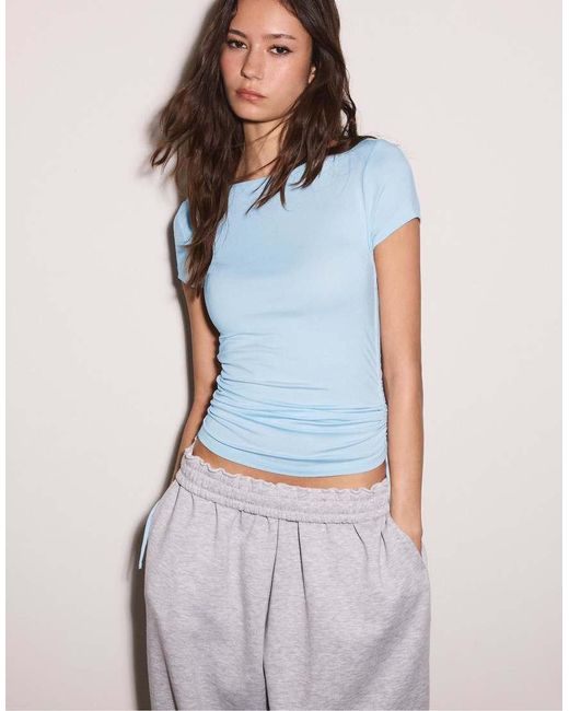Stradivarius Blue Short Sleeve T-shirt With Side Ruching