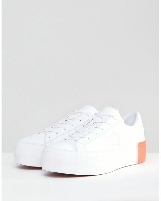 Converse One Star Platform Ox Trainers With Colour Block Heel in White |  Lyst