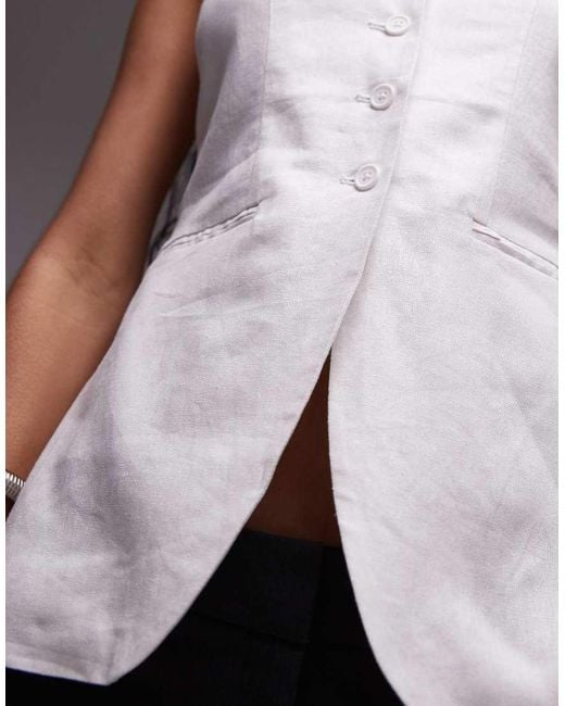 TOPSHOP Gray Linen Mix Longline Fitted Vest With Pockets