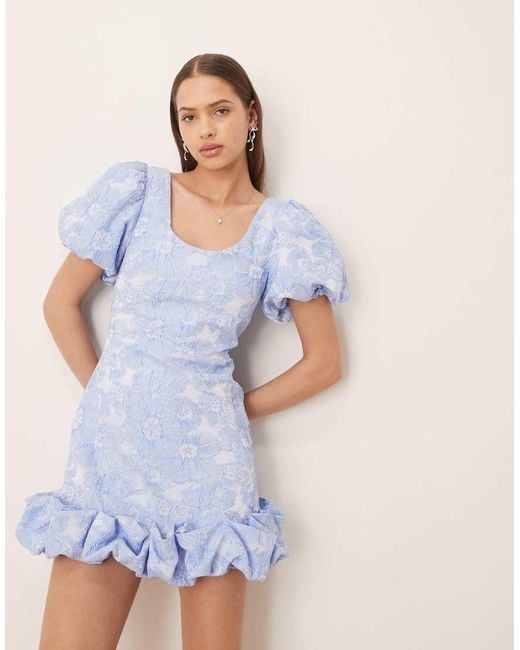 Sister Jane Blue Jacquard Bubble Hem Mini Dress