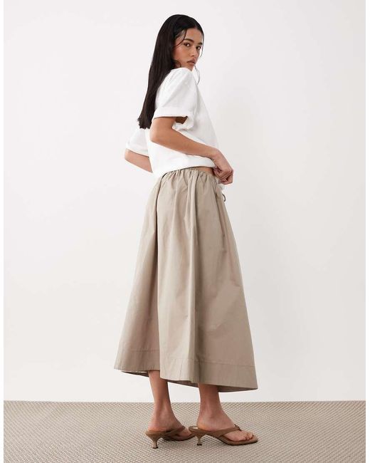 ASOS Natural Poplin Tie Waist Circle Maxi Skirt