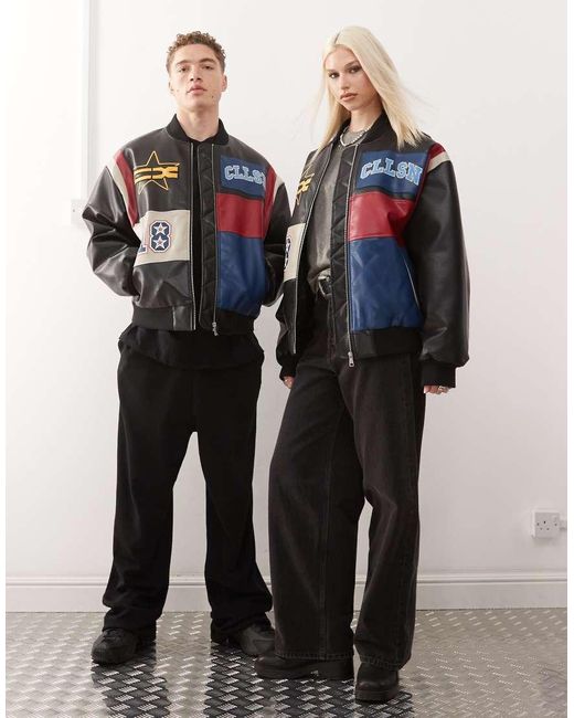 Collusion Uniseks Leerlook Bomber Met Patchwork in het Black