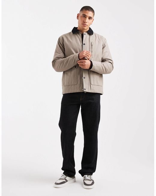 Threadbare Natural Canvas Jacket With Front Pockets And Contrast Collar for men