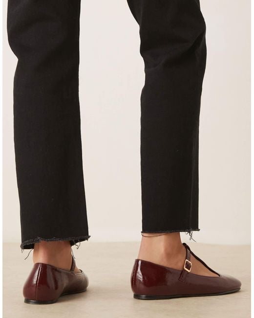 Asos Design Wide Fit Brown Latham Mary Jane Ballets