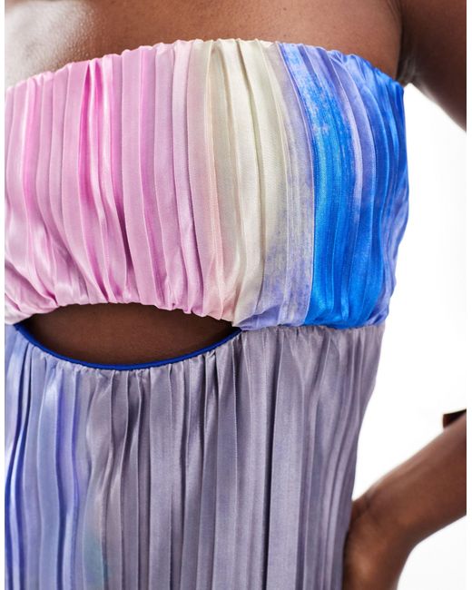 Robe bandeau plissée longue à imprimé aquarelle ASOS en coloris Blue