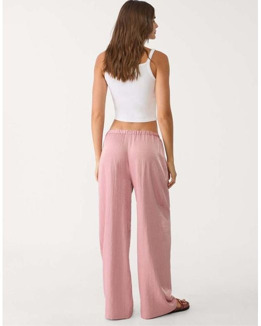 Stradivarius Pink Textured Drawstring Trousers