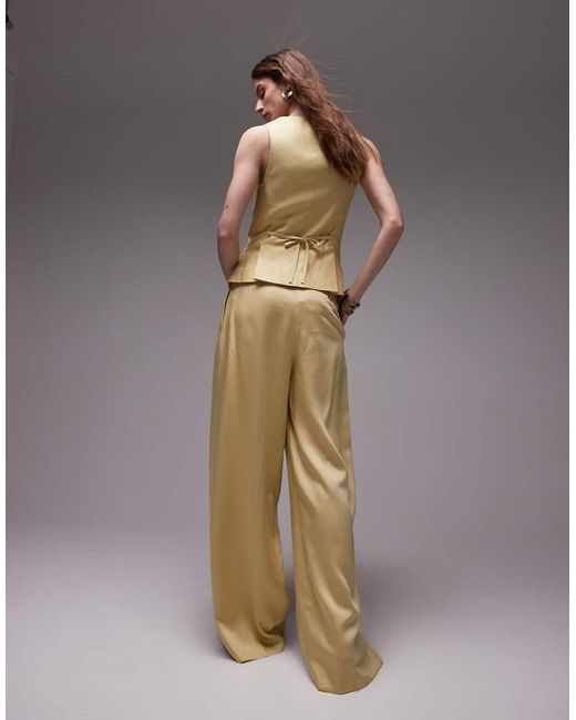 TOPSHOP Green Co Ord Premium Wedding Guest Occasion Tailored Pleated Wide Leg Trouser