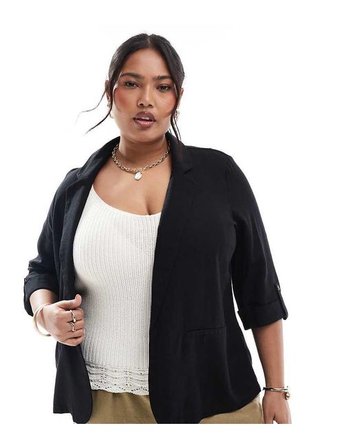 Americana Negra De Tejido Efecto Lino De Vero Moda de color Black