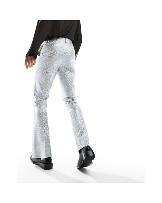 Pantaloni eleganti a zampa plissé metallizzato di ASOS in Metallic da Uomo