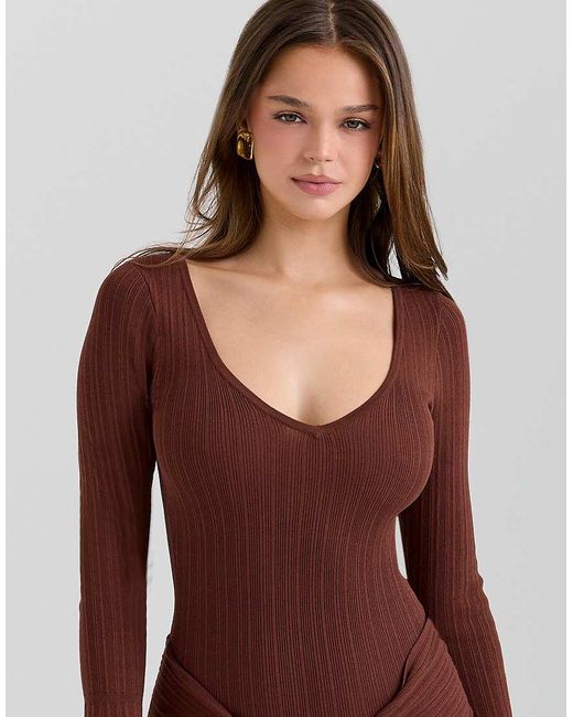 House Of Cb Red Khrysta Chocolate Draped Summer Knit Maxi Dress
