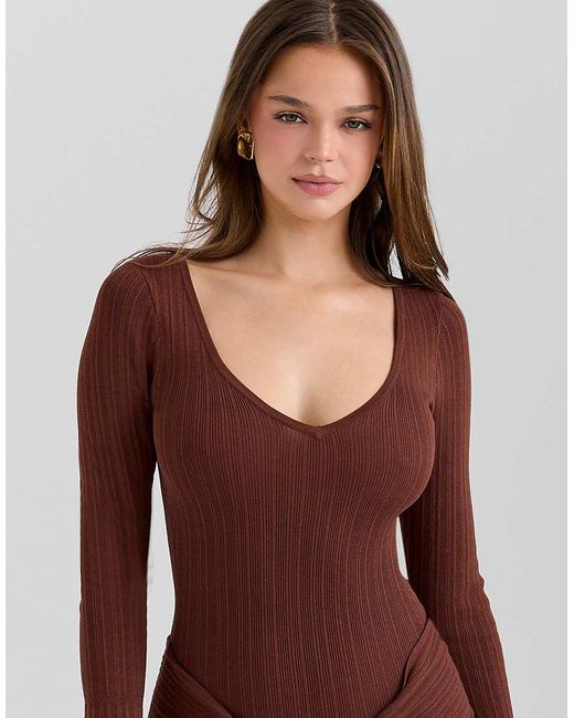 House Of Cb Red Khrysta Chocolate Draped Summer Knit Maxi Dress